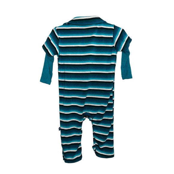 KicKee Pants Long Sleeve Romper in Ice Multi Stripe - Picture 3 of 4